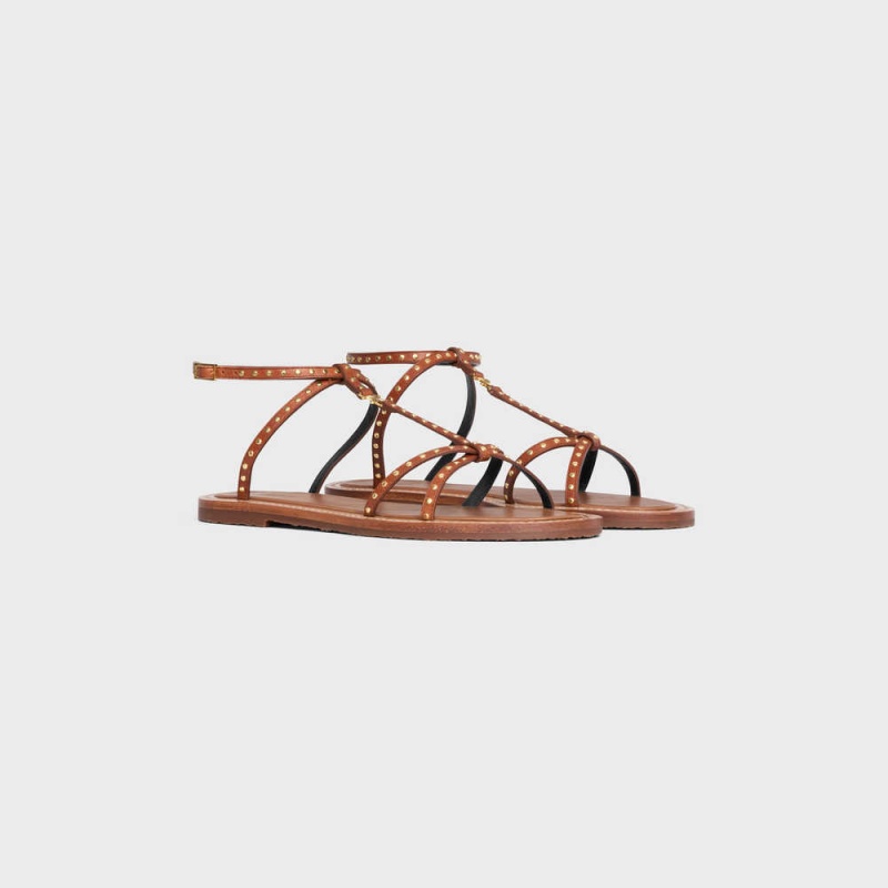 Celine Taillat Düz With Studs In Calfskin - Vegetal Tanning & Studs Sandalet Kahverengi | CL-592587
