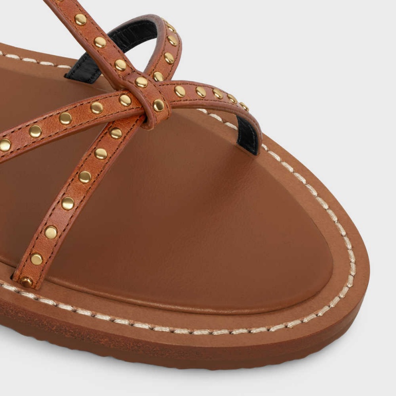 Celine Taillat Düz With Studs In Calfskin - Vegetal Tanning & Studs Sandalet Kahverengi | CL-592587