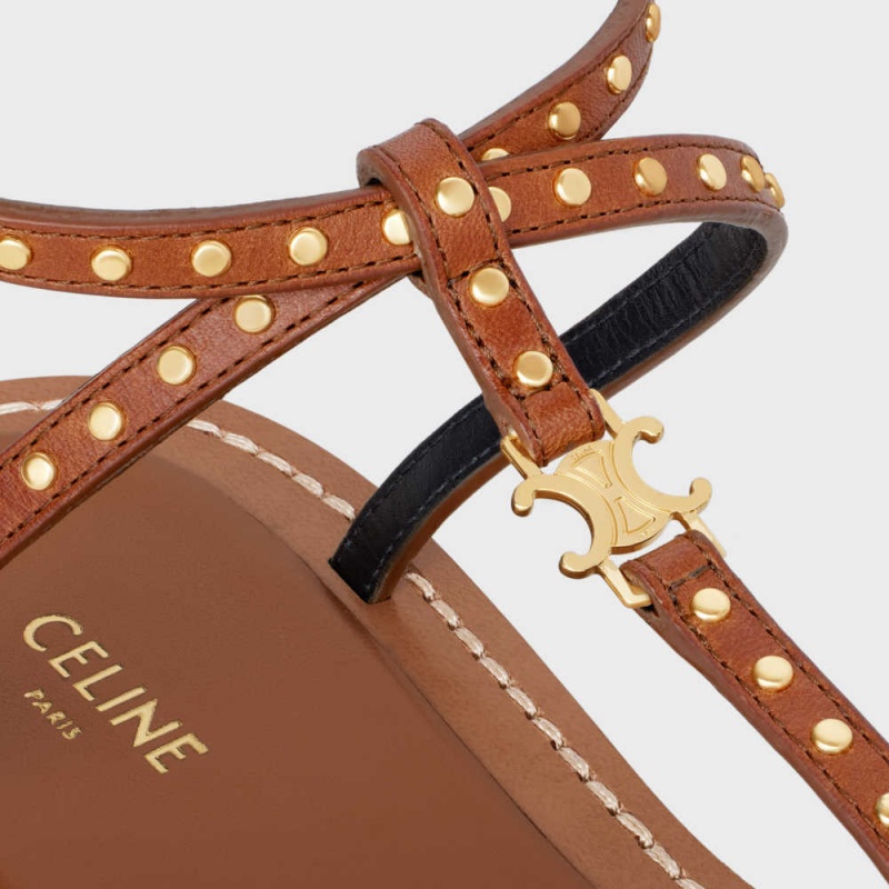 Celine Taillat Düz With Studs In Calfskin - Vegetal Tanning & Studs Sandalet Kahverengi | CL-592587