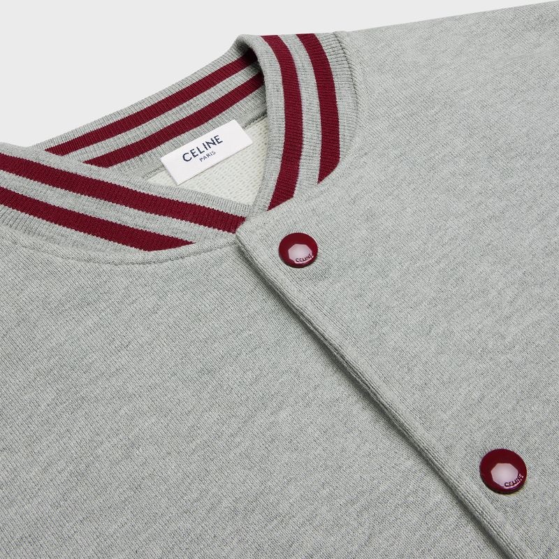 Celine Teddy College In Pamuklu Fleece Tişörtü Gri Kırmızı Mor | CL-592117