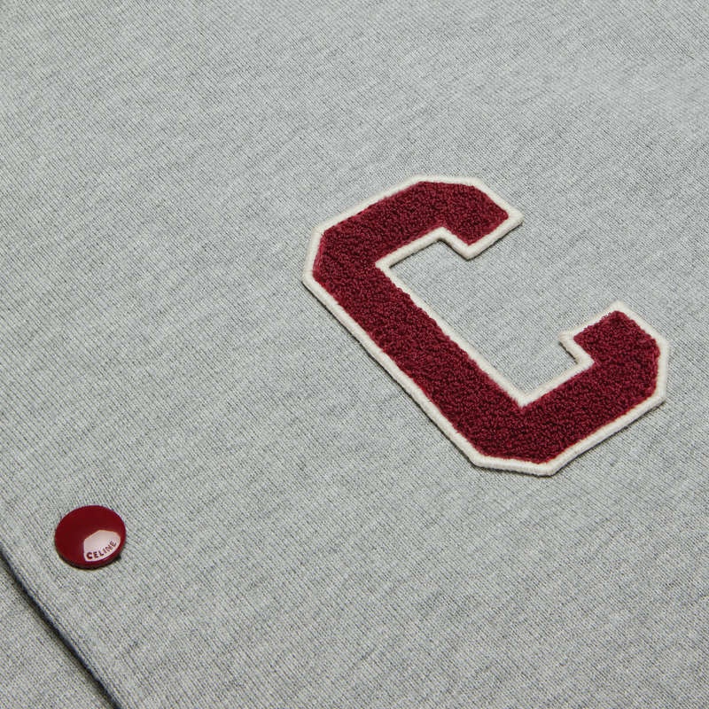 Celine Teddy College In Pamuklu Fleece Tişörtü Gri Kırmızı Mor | CL-592117