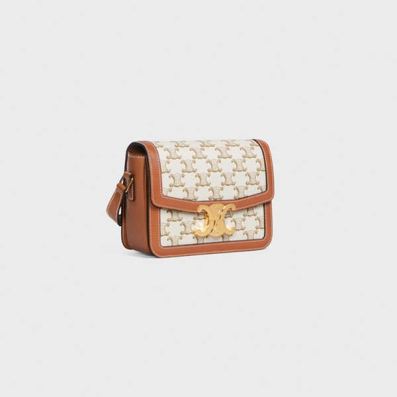 Celine Teen Bag In Kanvas And Calfskin Triomphe Beyaz | CL-593207