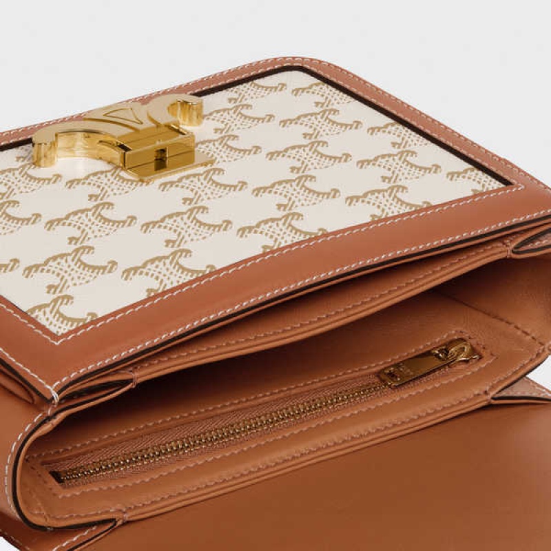 Celine Teen Bag In Kanvas And Calfskin Triomphe Beyaz | CL-593207