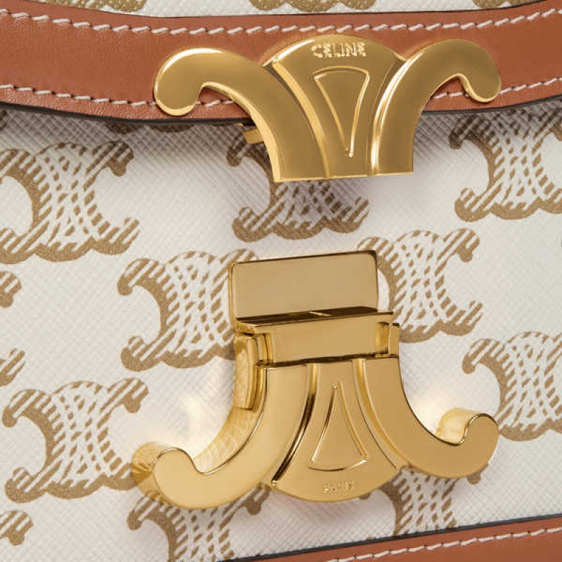 Celine Teen Bag In Kanvas And Calfskin Triomphe Beyaz | CL-593207