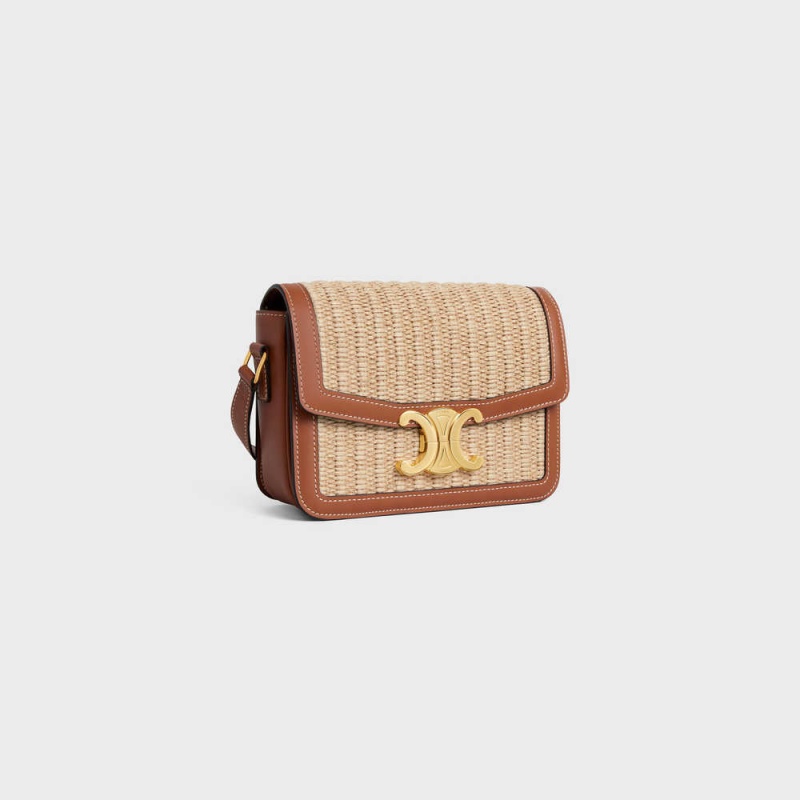 Celine Teen Bag In Raffia Effect Tekstil And Calfskin Triomphe Bej Rengi Kahverengi | CL-593195