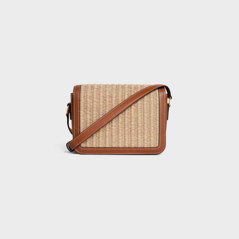 Celine Teen Bag In Raffia Effect Tekstil And Calfskin Triomphe Bej Rengi Kahverengi | CL-593195