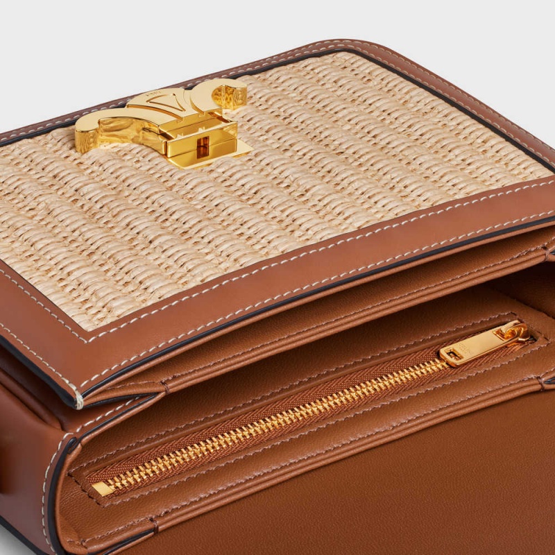 Celine Teen Bag In Raffia Effect Tekstil And Calfskin Triomphe Bej Rengi Kahverengi | CL-593195