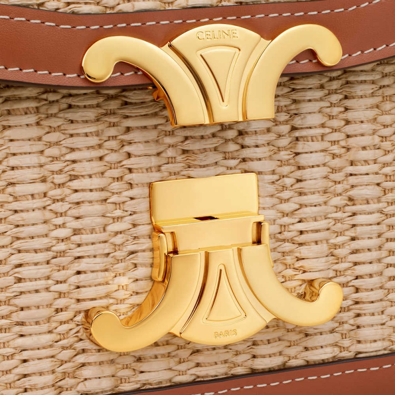 Celine Teen Bag In Raffia Effect Tekstil And Calfskin Triomphe Bej Rengi Kahverengi | CL-593195