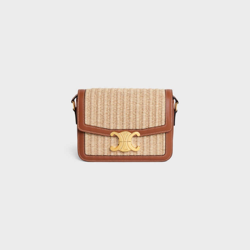 Celine Teen Bag In Raffia Effect Tekstil And Calfskin Triomphe Bej Rengi Kahverengi | CL-593195