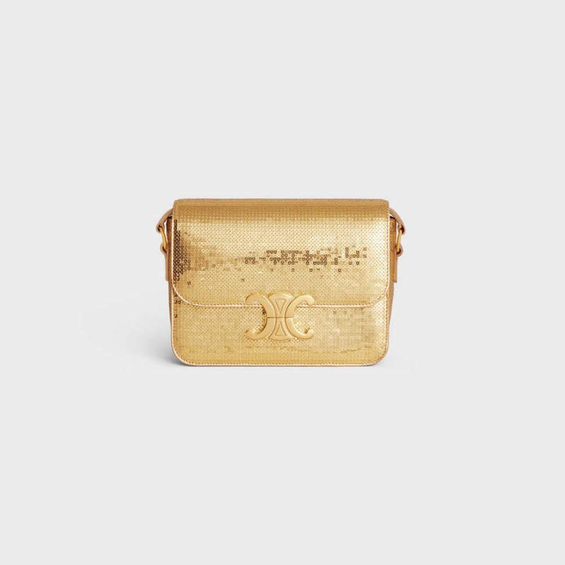 Celine Teen Bag In Sequins And Calfskin Triomphe Altın | CL-593192
