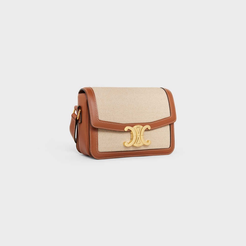 Celine Teen Bag In Tekstil And Calfskin Triomphe Bej Rengi Kahverengi | CL-593194