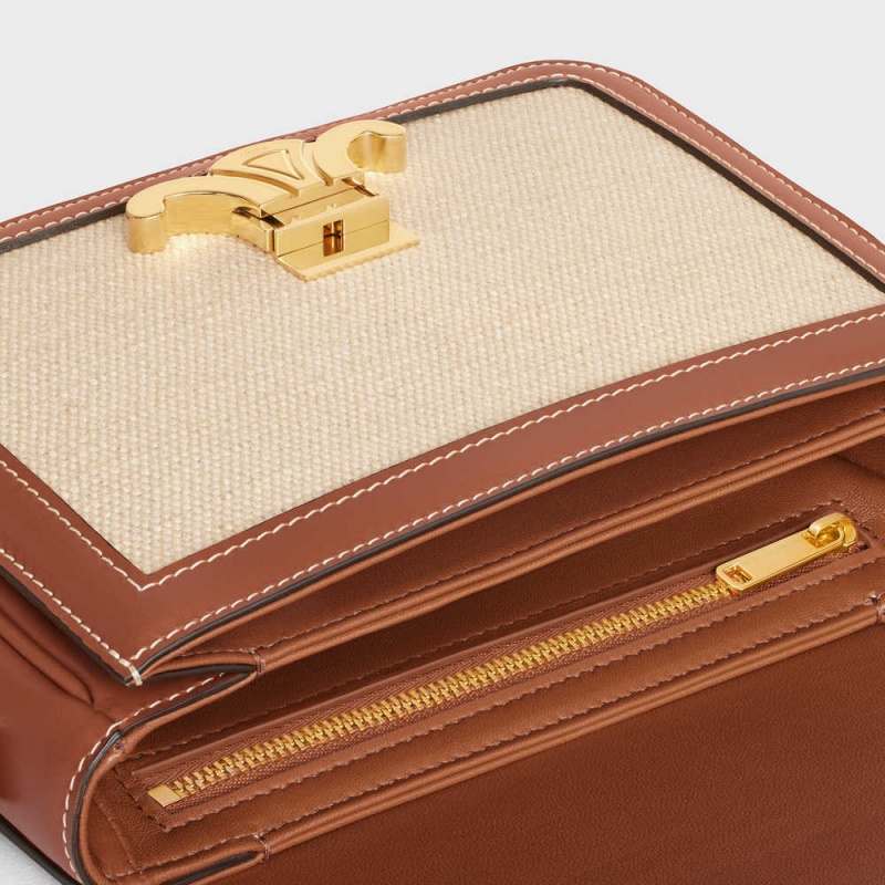 Celine Teen Bag In Tekstil And Calfskin Triomphe Bej Rengi Kahverengi | CL-593194