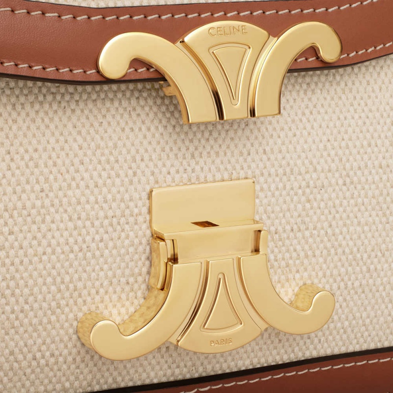 Celine Teen Bag In Tekstil And Calfskin Triomphe Bej Rengi Kahverengi | CL-593194