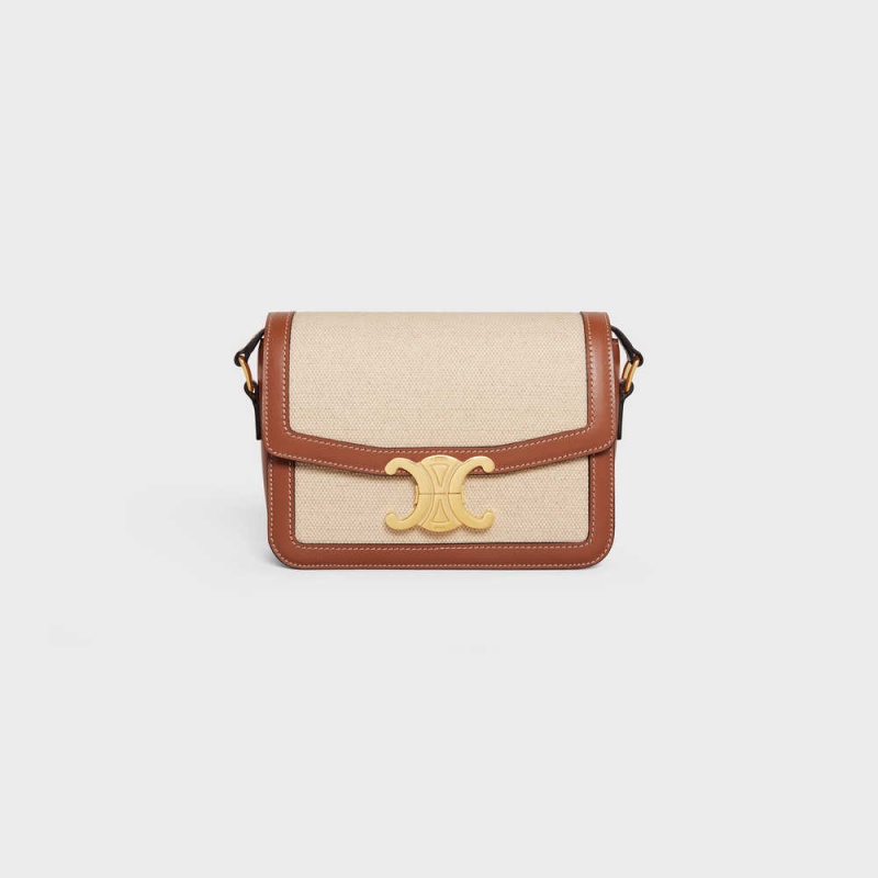 Celine Teen Bag In Tekstil And Calfskin Triomphe Bej Rengi Kahverengi | CL-593194