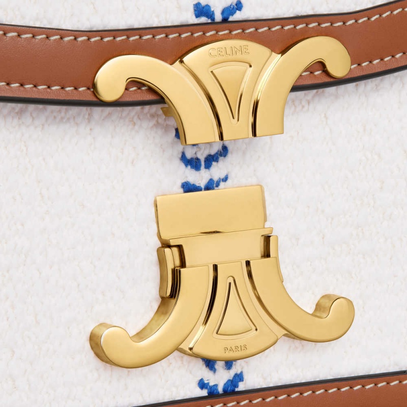 Celine Teen Bag In Çizgili Tekstil And Calfskin Triomphe Mavi | CL-593193