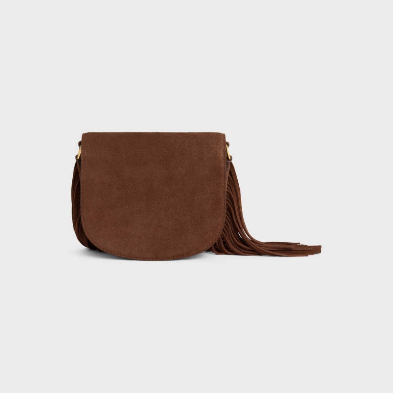 Celine Teen Besace With Fringes In Süet Calfskin Triomphe Kahverengi | CL-593221