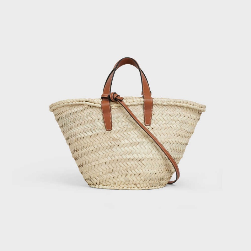 Celine Teen Triomphe Klasik In Palm Leaves And Calfskin Panier Kahverengi | CL-593072