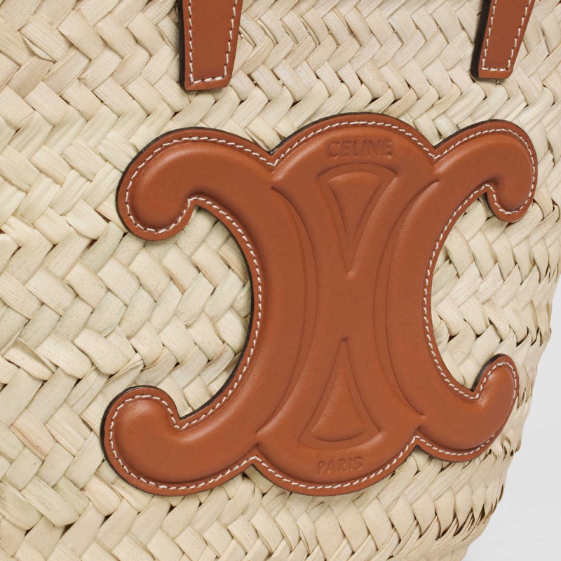 Celine Teen Triomphe Klasik In Palm Leaves And Calfskin Panier Kahverengi | CL-593072