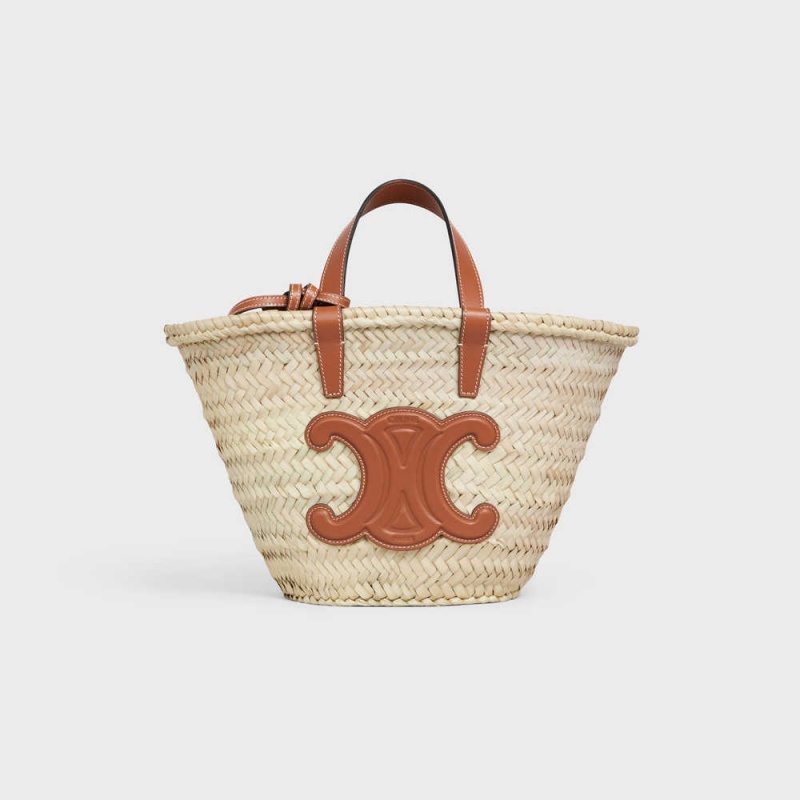 Celine Teen Triomphe Klasik In Palm Leaves And Calfskin Panier Kahverengi | CL-593072