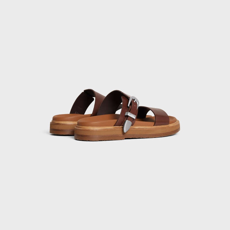 Celine Tippi In Calfskin - Vegetal Tanning Sandalet Koyu Kahverengi | CL-591889