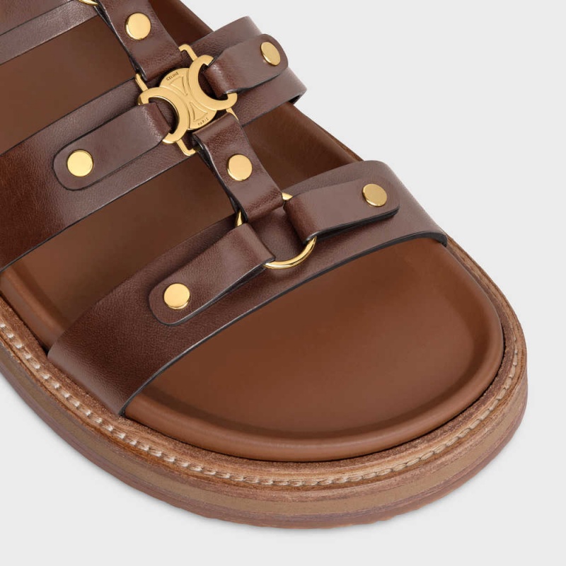 Celine Tippi Slides In Calfskin - Vegetal Tanning Sandalet Koyu Kahverengi | CL-592604