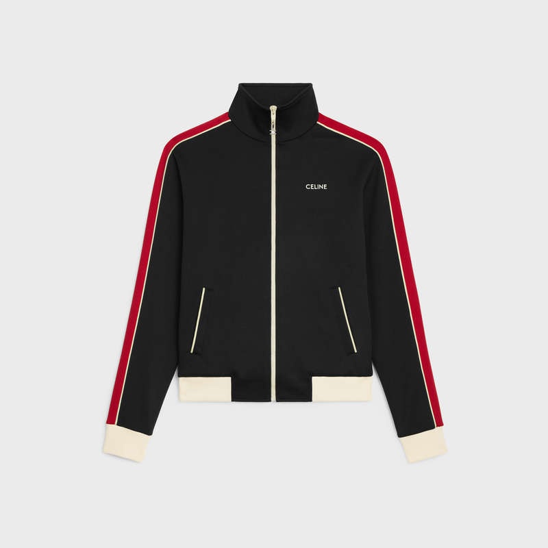 Celine Tracksuit In Double Face Jersey Tişörtü Siyah Kırmızı | CL-592120