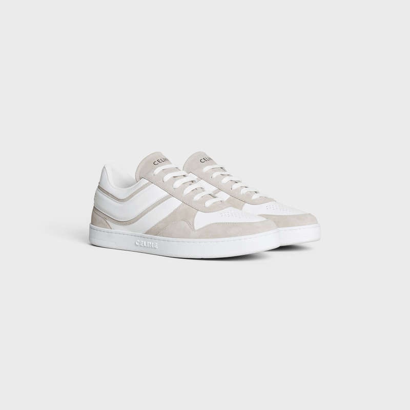 Celine Trainer Low Dantel-up In Süet Calfskin And Calfskin Spor Ayakkabı Açık Bej Rengi Beyaz | CL-591902
