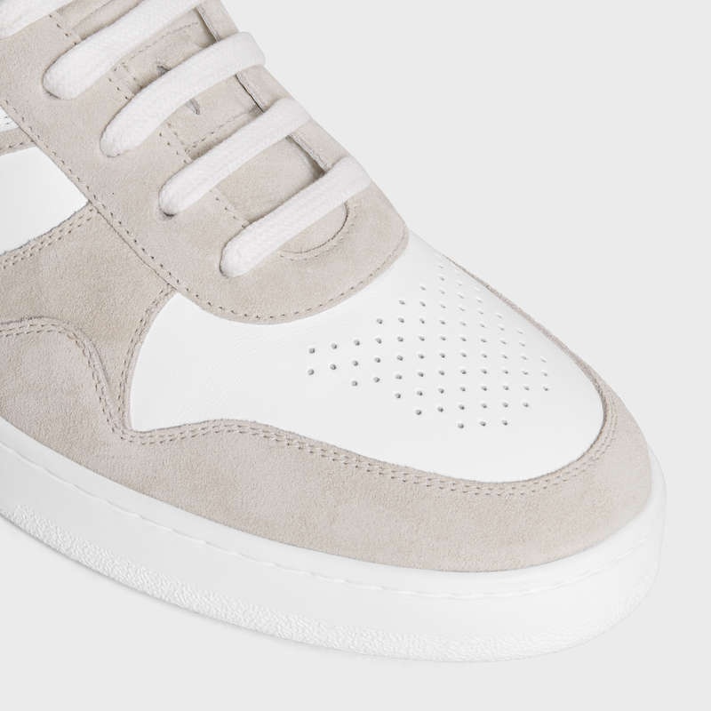 Celine Trainer Low Dantel-up In Süet Calfskin And Calfskin Spor Ayakkabı Açık Bej Rengi Beyaz | CL-591902