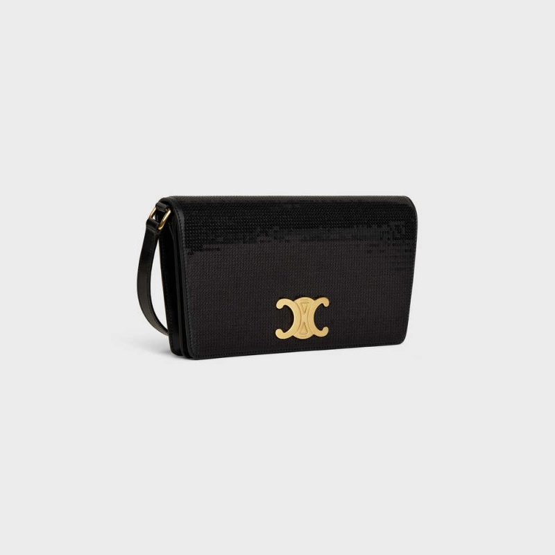 Celine Trapeze Bag In Sequins And Calfskin Triomphe Siyah | CL-593247