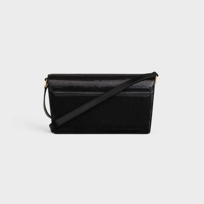 Celine Trapeze Bag In Sequins And Calfskin Triomphe Siyah | CL-593247