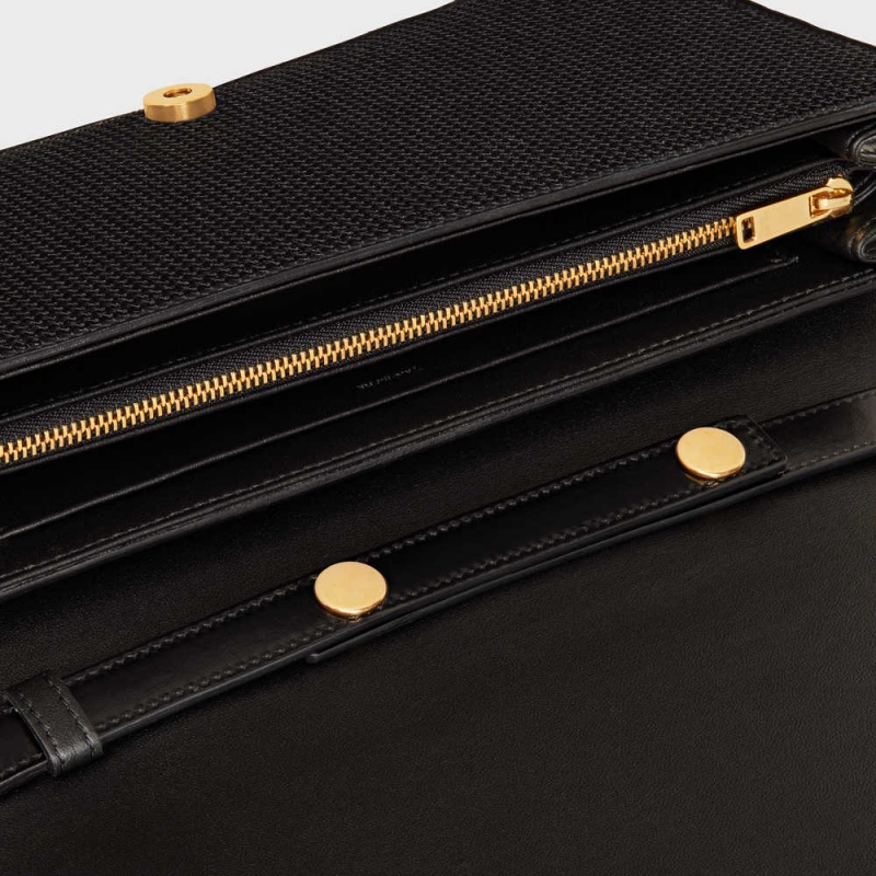 Celine Trapeze Bag In Sequins And Calfskin Triomphe Siyah | CL-593247