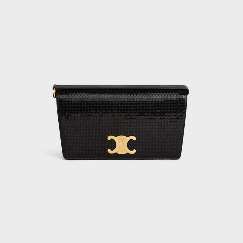 Celine Trapeze Bag In Sequins And Calfskin Triomphe Siyah | CL-593247