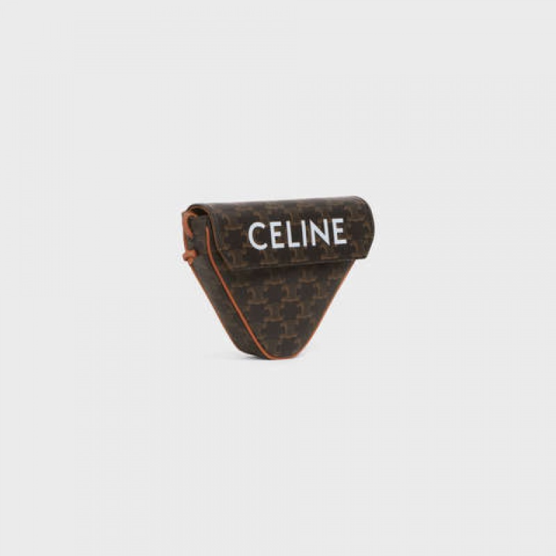Celine Triangle Bag In Triomphe Kanvas With Celine Print Postacı Çantası Kahverengi | CL-591858