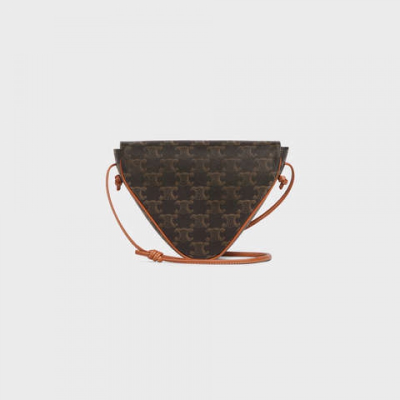 Celine Triangle Bag In Triomphe Kanvas With Celine Print Postacı Çantası Kahverengi | CL-591858