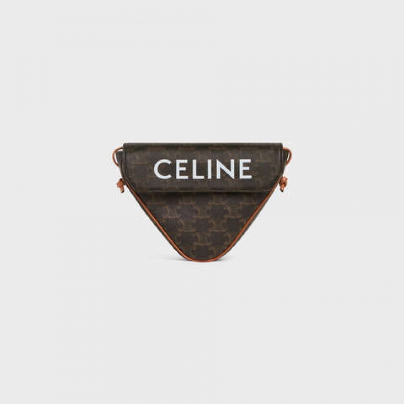 Celine Triangle Bag In Triomphe Kanvas With Celine Print Postacı Çantası Kahverengi | CL-591858