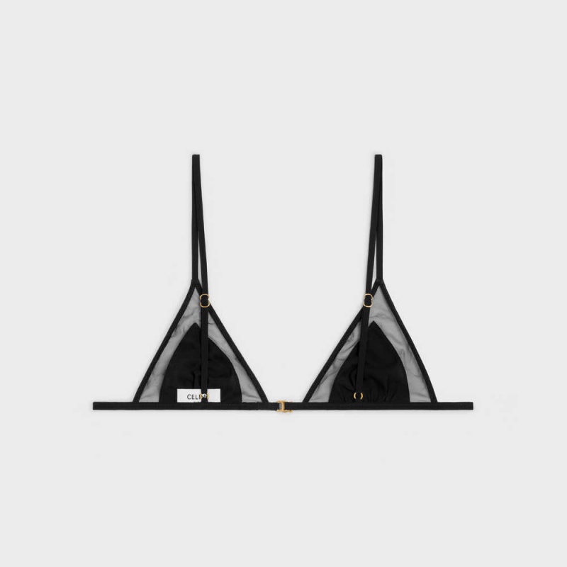 Celine Triangle Bra In Silk Georgette Iç Çamaşırı Siyah | CL-592759