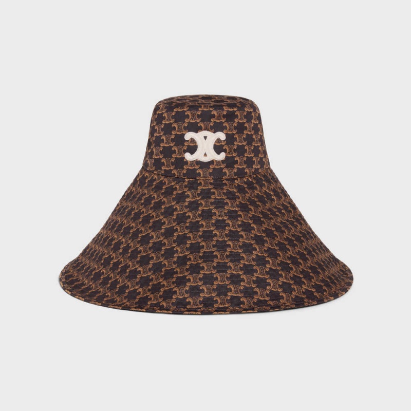 Celine Triomhe In Monogram Pamuklu Şapka Kahverengi | CL-592342