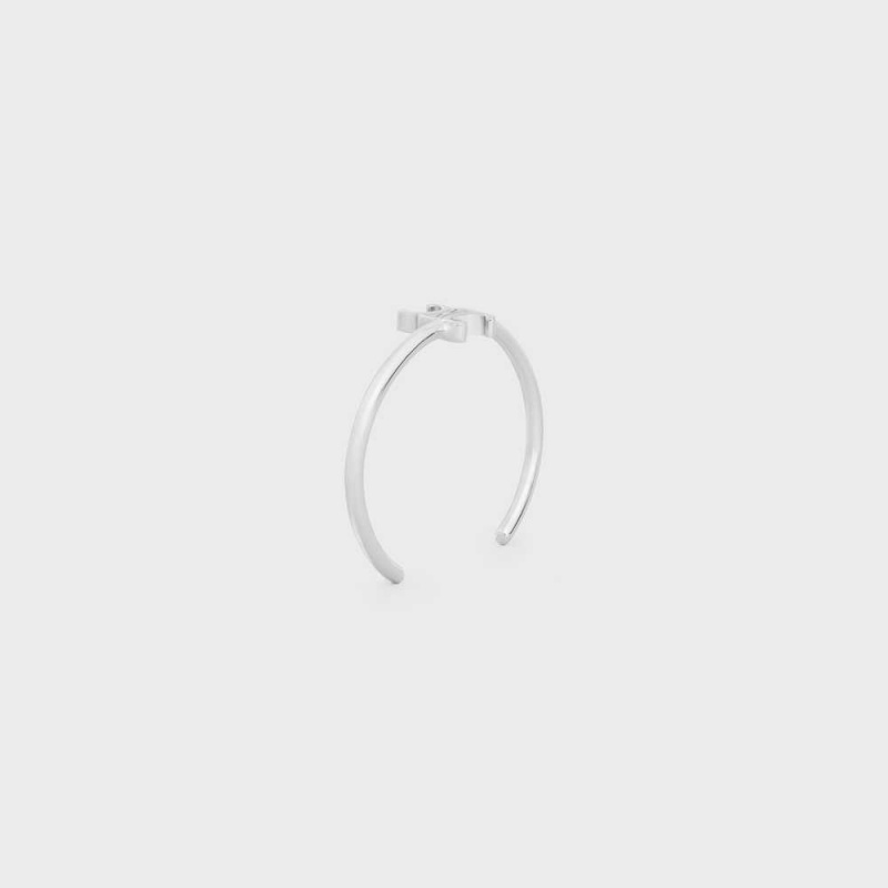 Celine Triomphe Asymmetric Cuff In Brass With Rhodium Finish Bilezik Gümüş | CL-592200