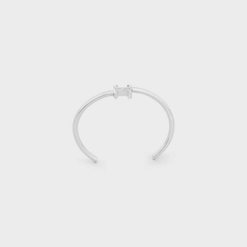 Celine Triomphe Asymmetric Cuff In Brass With Rhodium Finish Bilezik Gümüş | CL-592200
