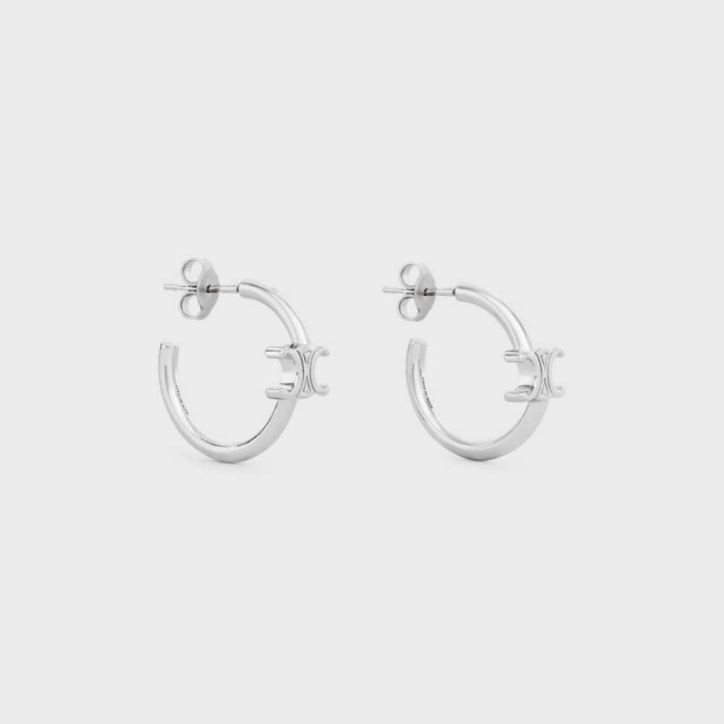 Celine Triomphe Asymmetric Hoops In Brass With Rhodium Finish Küpe Gümüş | CL-592296