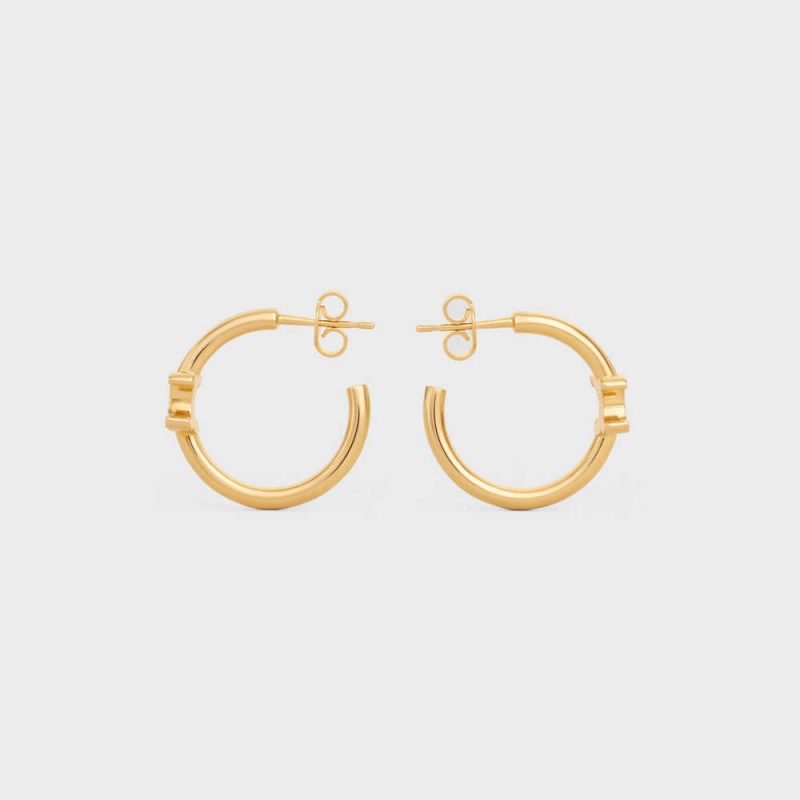 Celine Triomphe Asymmetric Hoops In Brass With Gold Finish Küpe Altın | CL-592295