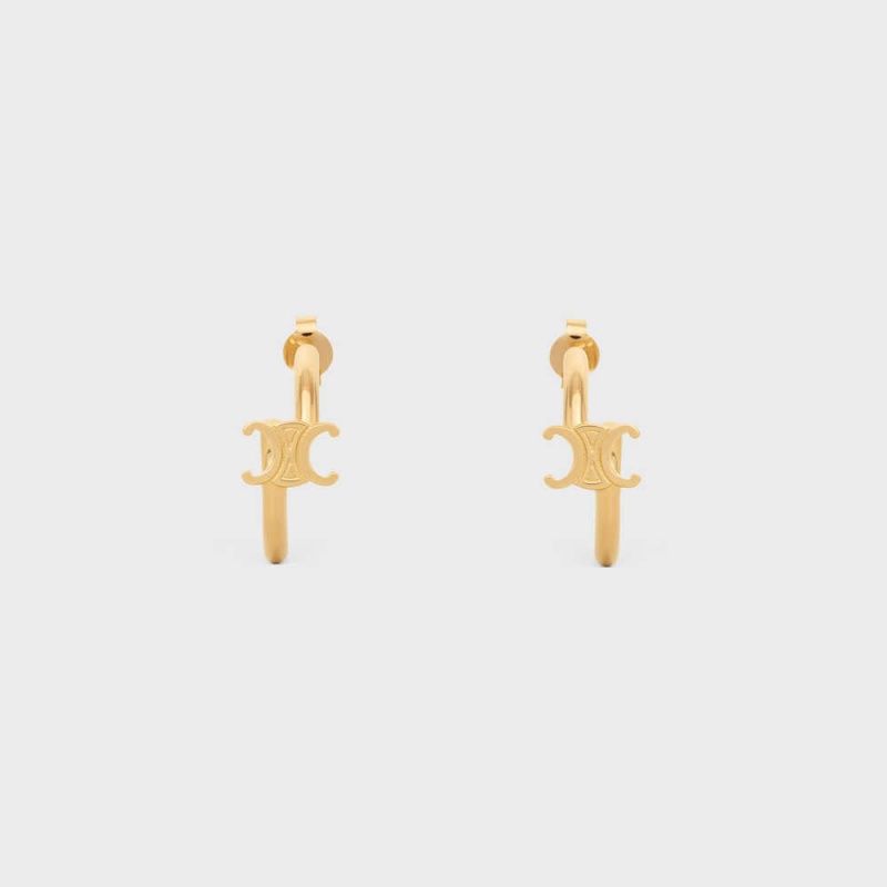 Celine Triomphe Asymmetric Hoops In Brass With Gold Finish Küpe Altın | CL-592295