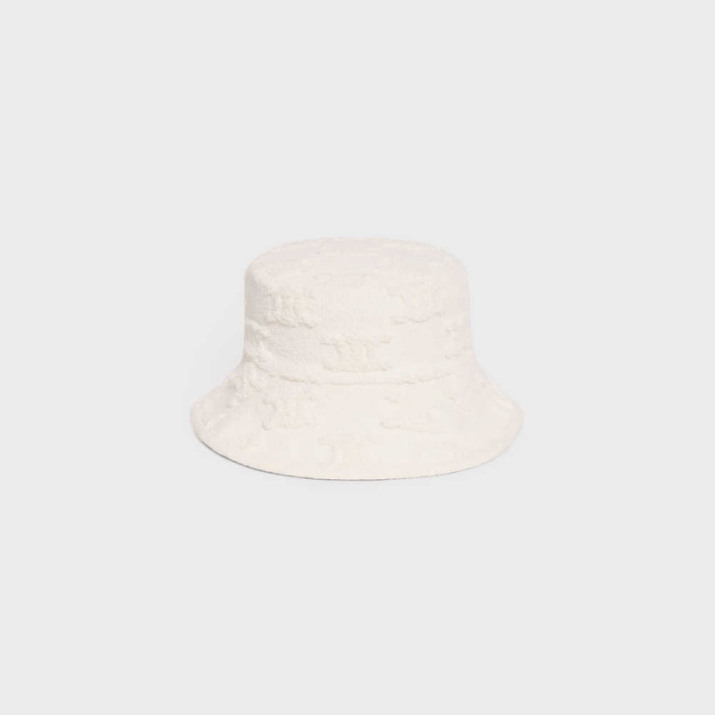 Celine Triomphe Bucket In Pamuklu Bouclé Şapka Beyaz | CL-592348