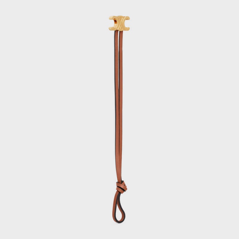 Celine Triomphe Clasp In Brass With Gold Finish And Tan Smooth Calfskin Bilezik Altın Kahverengi | CL-592205