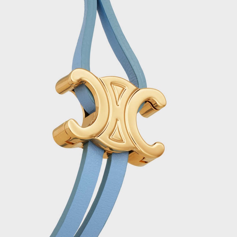 Celine Triomphe Clasp In Brass With Gold Finish And Celeste Smooth Calfskin Bilezik Altın | CL-592204