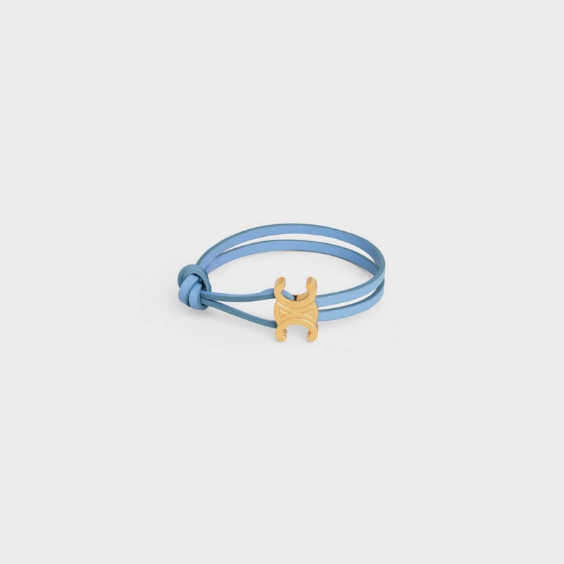 Celine Triomphe Clasp In Brass With Gold Finish And Celeste Smooth Calfskin Bilezik Altın | CL-592204