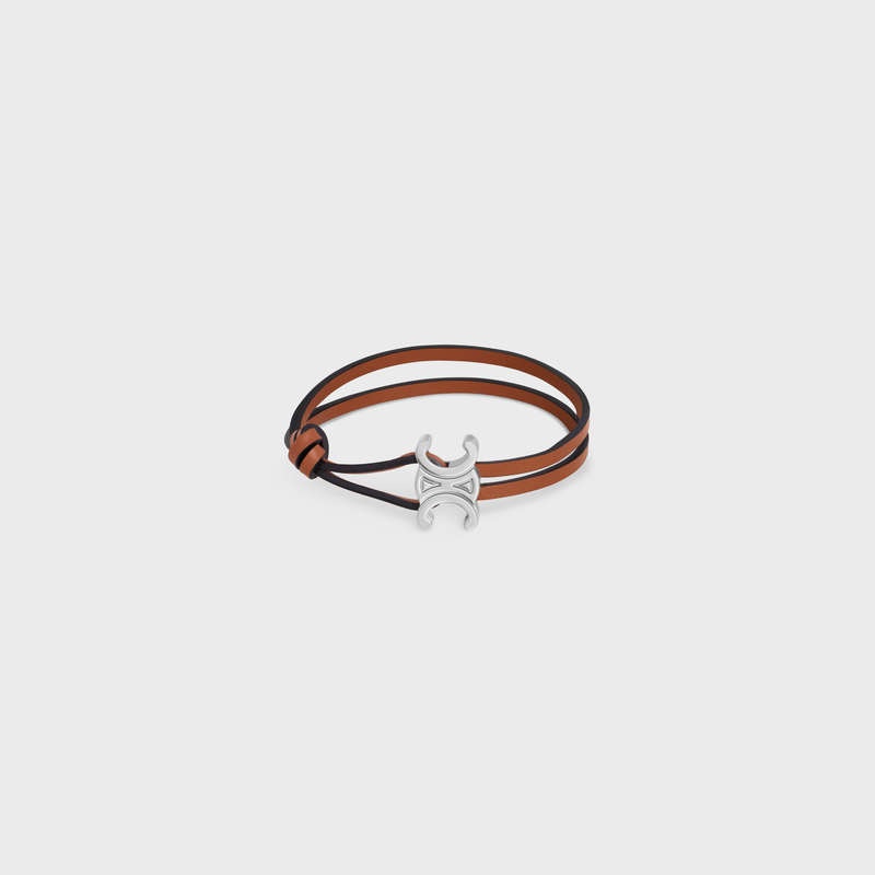 Celine Triomphe Clasp In Calfskin And Brass With Rhodium Finish Bilezik Kahverengi Gümüş | CL-591653