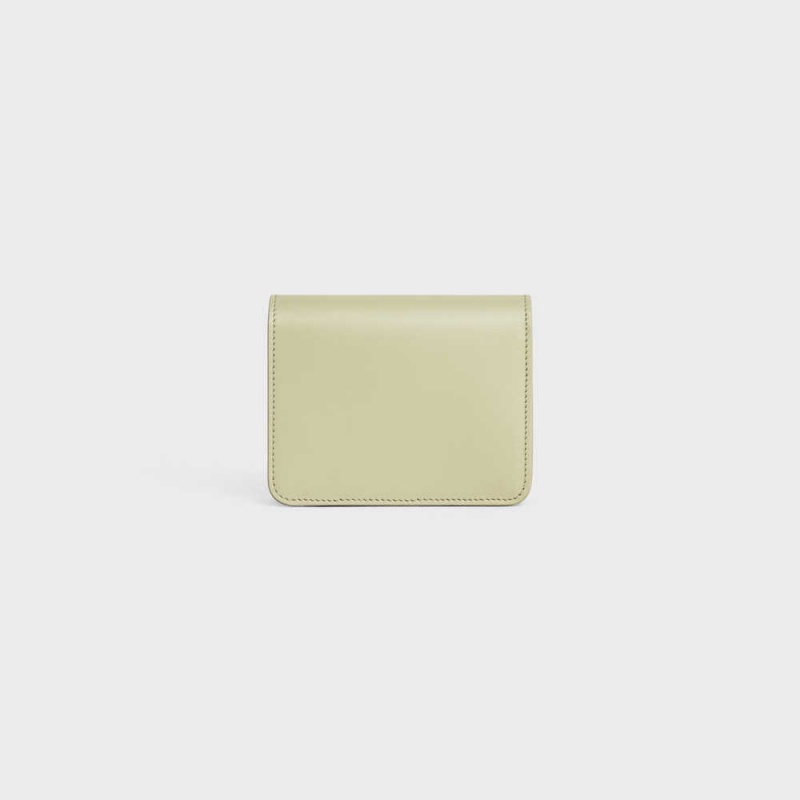 Celine Triomphe Compact In Shiny Calfskin Cüzdan Yeşil | CL-592966