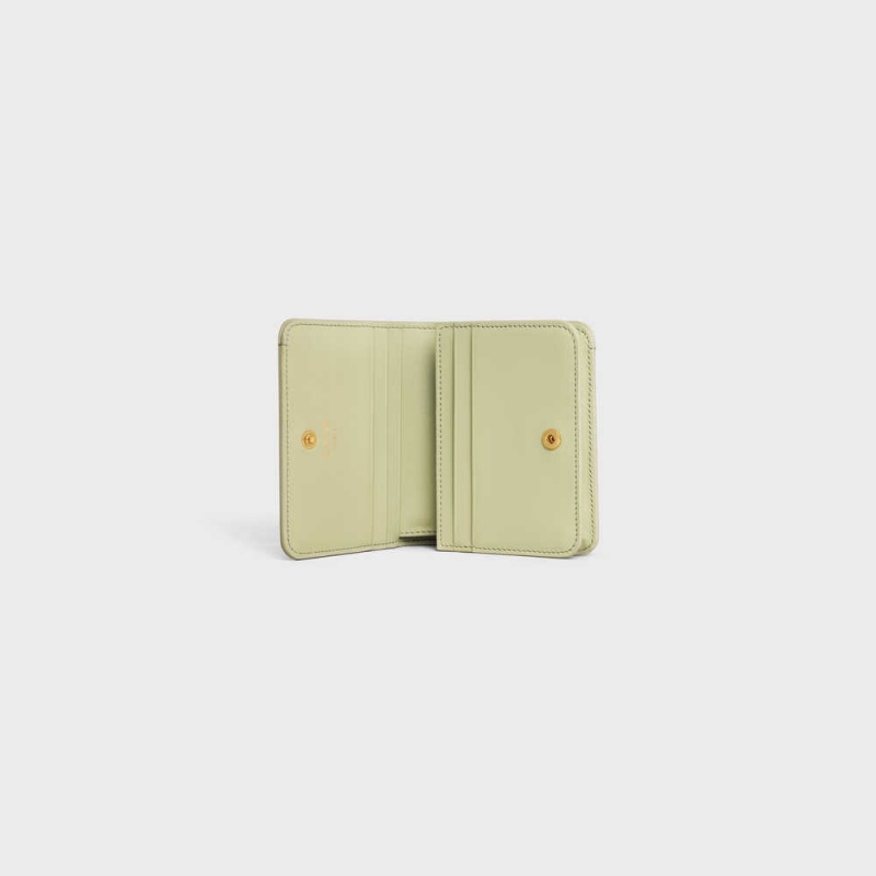 Celine Triomphe Compact In Shiny Calfskin Cüzdan Yeşil | CL-592966