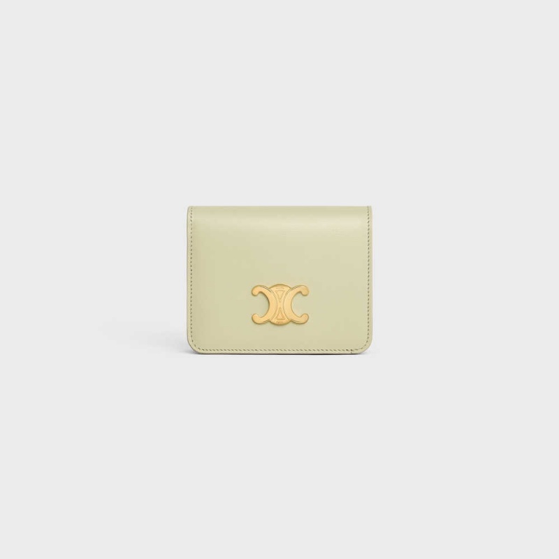 Celine Triomphe Compact In Shiny Calfskin Cüzdan Yeşil | CL-592966